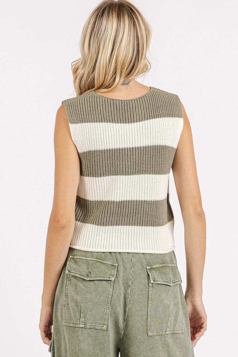 Striped Sweater Vest - Olive