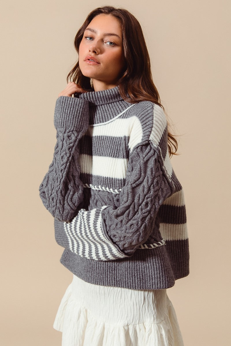 Multi Stripe Cable Knit Sweater