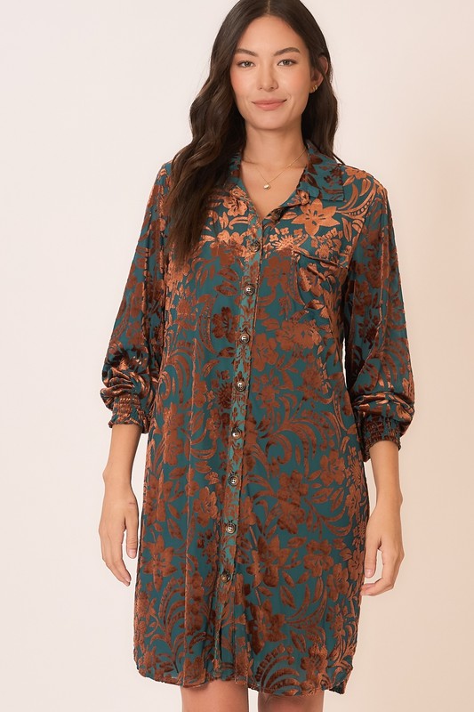 Floral Burnout Velvet Dress