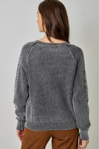 Washed Cable Knit Sweater - Black