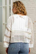Mixed Stripe Crochet Sweater - Taupe