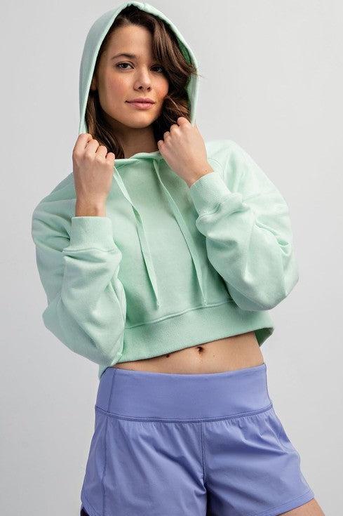 Crop Hoodie Sweatshirt - Mint