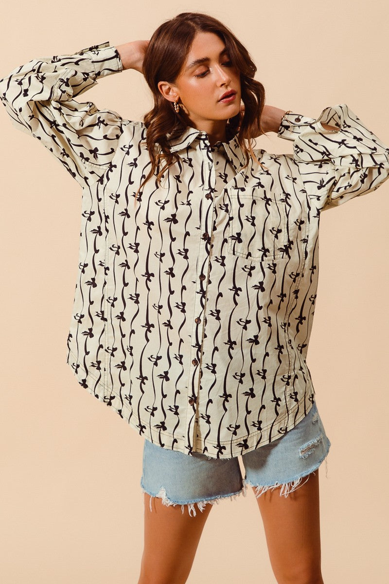 Bow Print Button Up Top