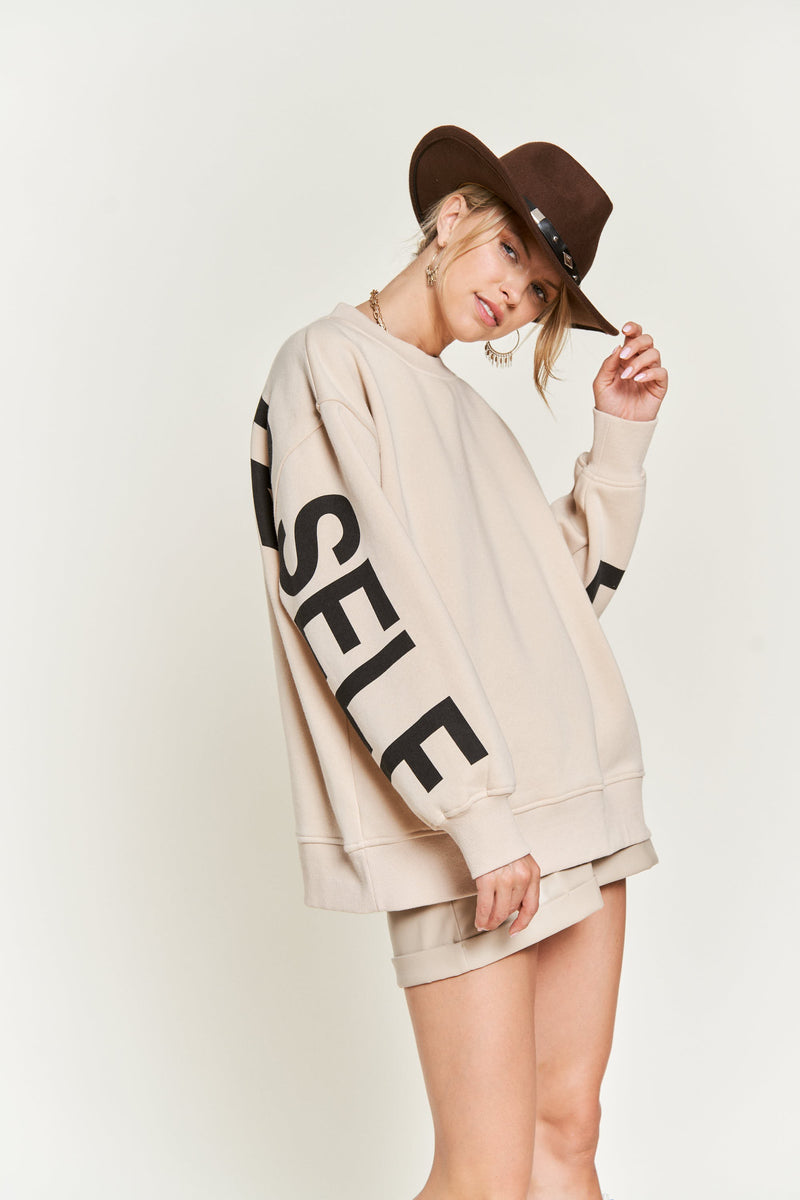 Be Yourself Printed Oversized Sweatshirt - Beige