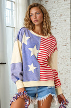 American Flag Patchwork Color Block Sweatshirt