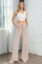 Asymmetric Mineral Wash Wide Leg Pants - Tan