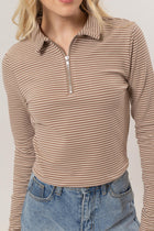 Striped Half-Zip Top - Mocha