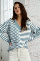 Checker Pattern Sweater - Ivory/Blue