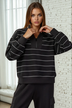 Luxe Scuba Striped Half Zip Jacket - Black/White