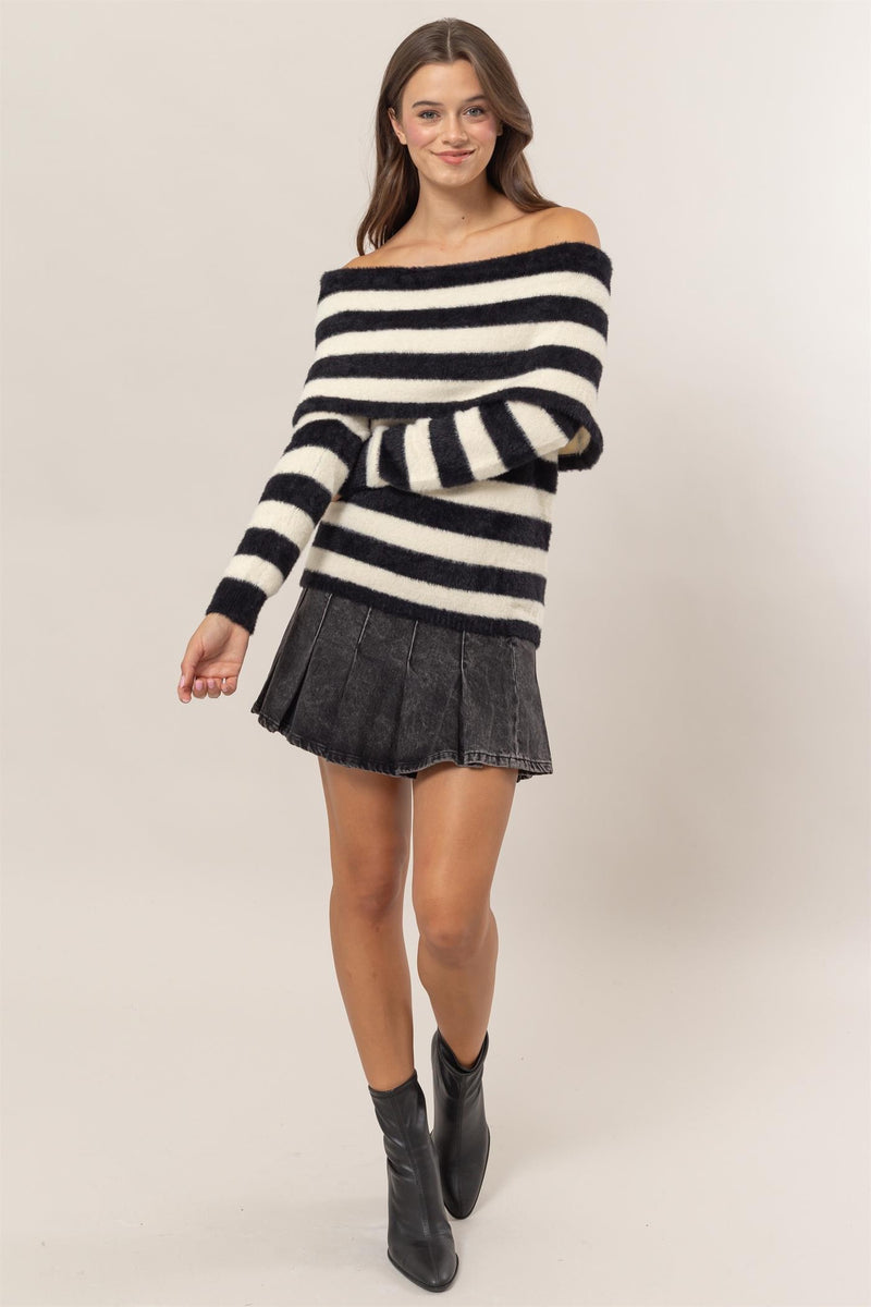 Striped Off-Shoulder Sweater