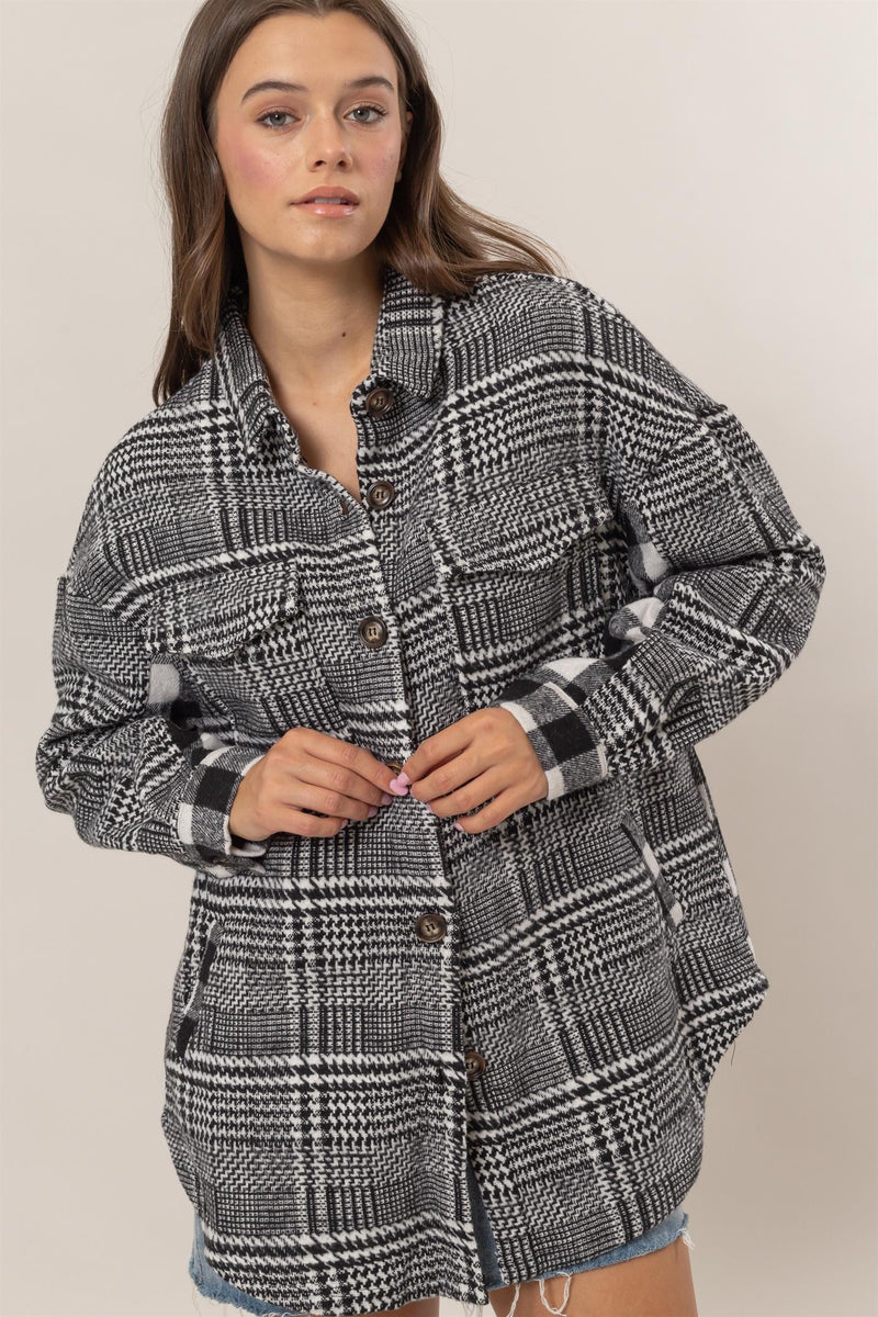 Mixed Pattern Plaid Shacket