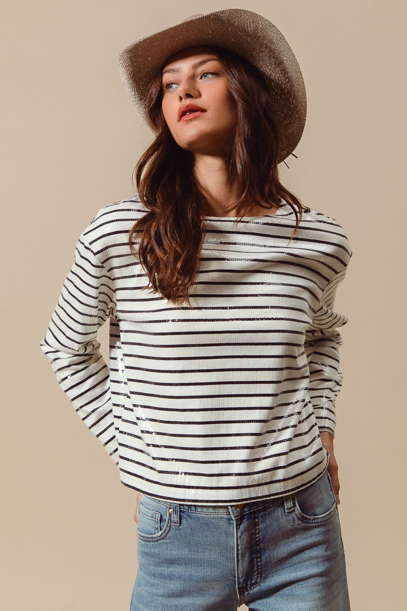 Holiday Sequins Striped Top