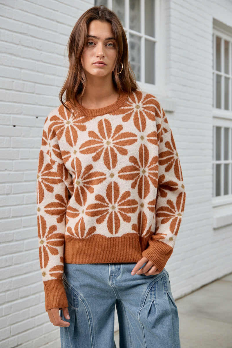 Floral Cutout Sweater - Rust