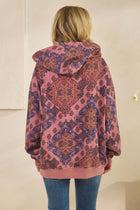 Printed Fleece Hoodie - Mauve Mosaic Print