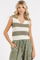 Striped Sweater Vest - Olive