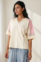 Floral Detail Color Block Short Sleeve Top