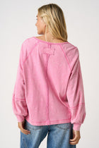 Mineral Wash Exposed Seam Long Sleeve Top - Bubble Pink