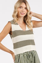 Striped Sweater Vest - Olive