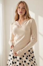 Lace Inset Knit Top - Oatmeal