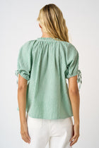 Striped Ruffle Neck Button Down Top