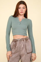 Fitted Crop Henley - Sage