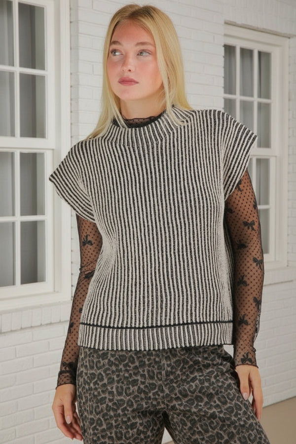 Ribbed Knit Sweater Vest - Black