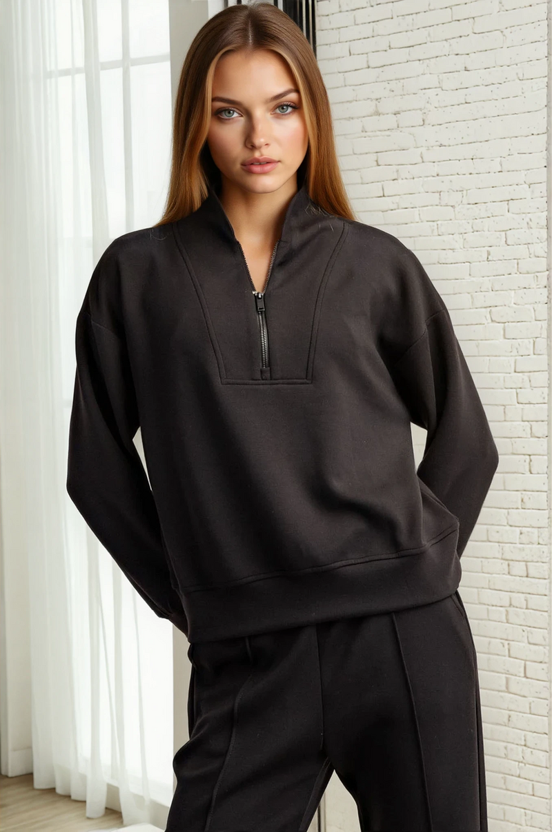 Luxe Scuba Half Zip Jacket - Black