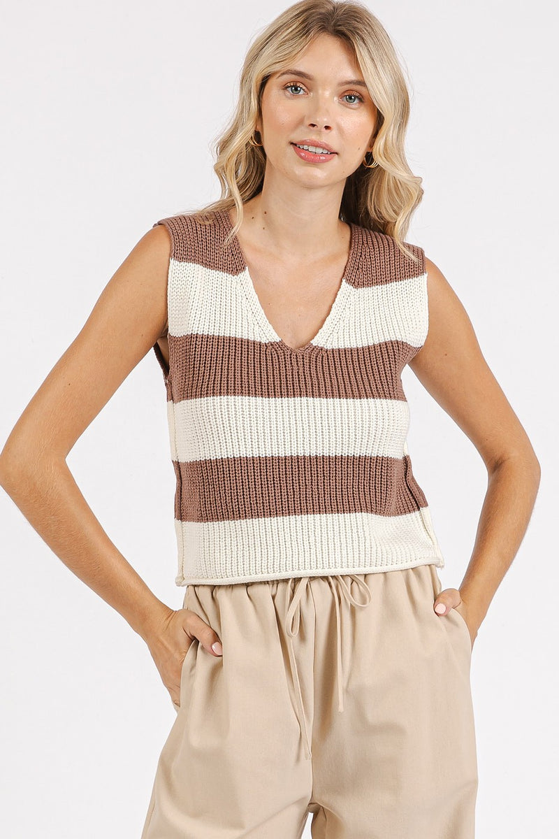 Striped Sweater Vest - Cocoa