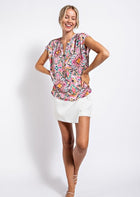 Printed Split V-neck Top