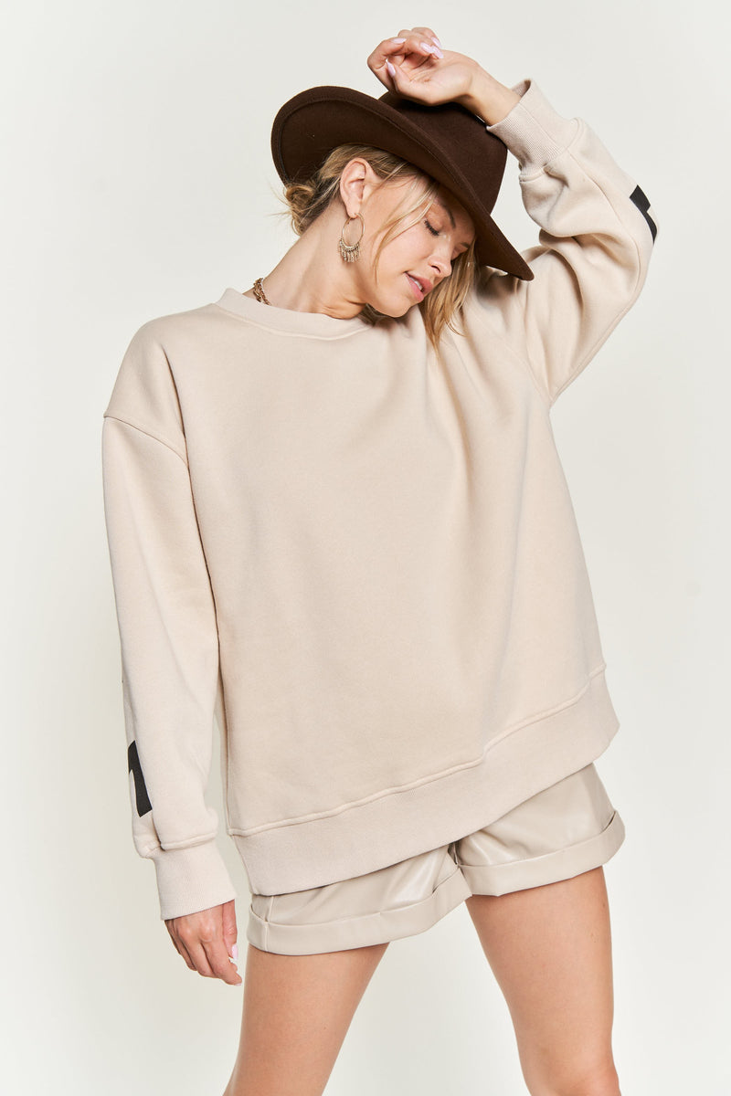 Be Yourself Printed Oversized Sweatshirt - Beige