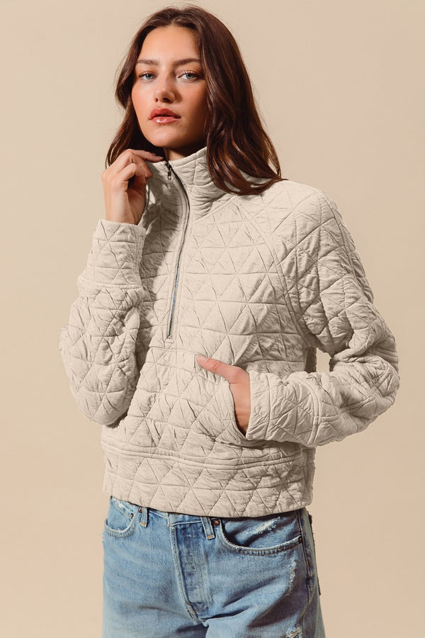 Quilted Quarter Zip - Oatmeal