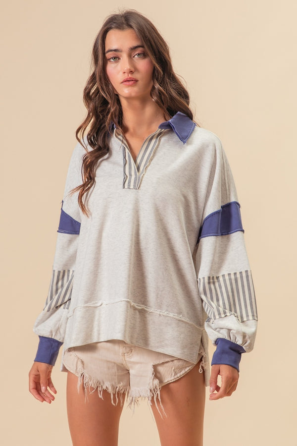 Stripe Color Block French Terry Pullover