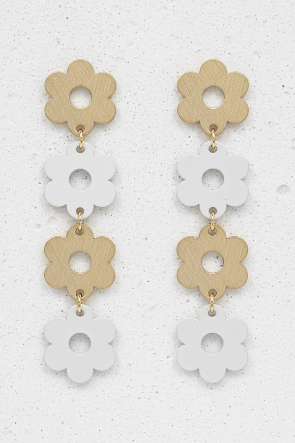 Metal Flower Drop Earrings - 3 Colors