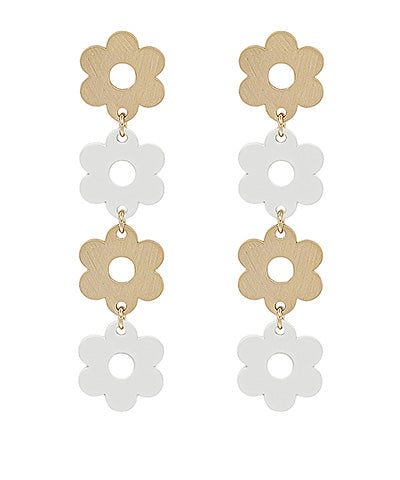 Metal Flower Drop Earrings - 3 Colors