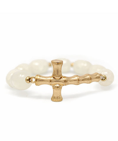 Bamboo Cross Stone Bracelet - White
