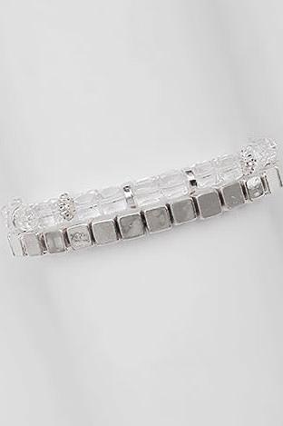 Layered Cube & Metal Bracelet Set - Silver