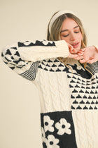 Mixed Knit Patchwork Sweater - Black