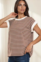 Contrast Trim Cap Sleeve Stripe Tee