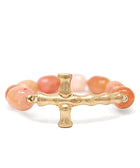 Bamboo Cross Stone Bracelet - Peach