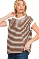 Contrast Trim Cap Sleeve Stripe Tee