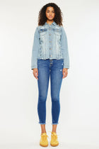 Frayed Hem Denim Jacket - Distressed