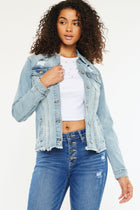 Frayed Hem Denim Jacket - Distressed