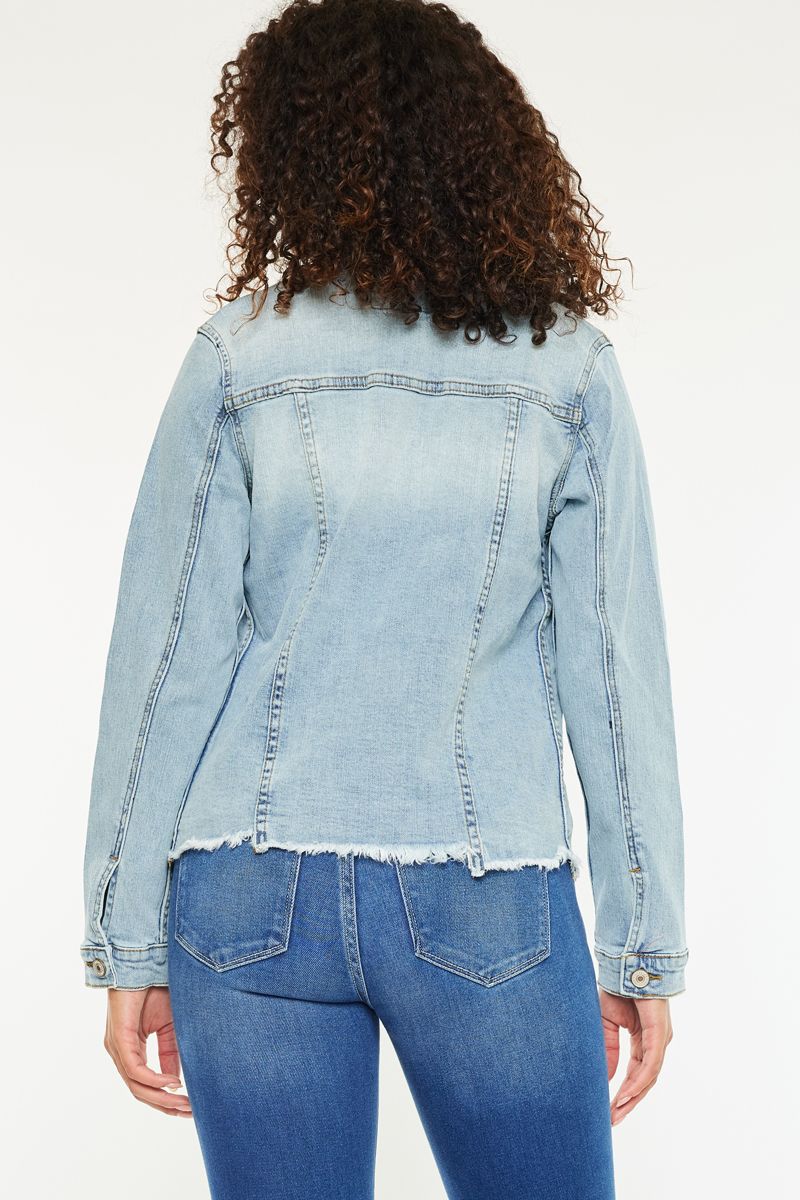 Frayed Hem Denim Jacket - Distressed