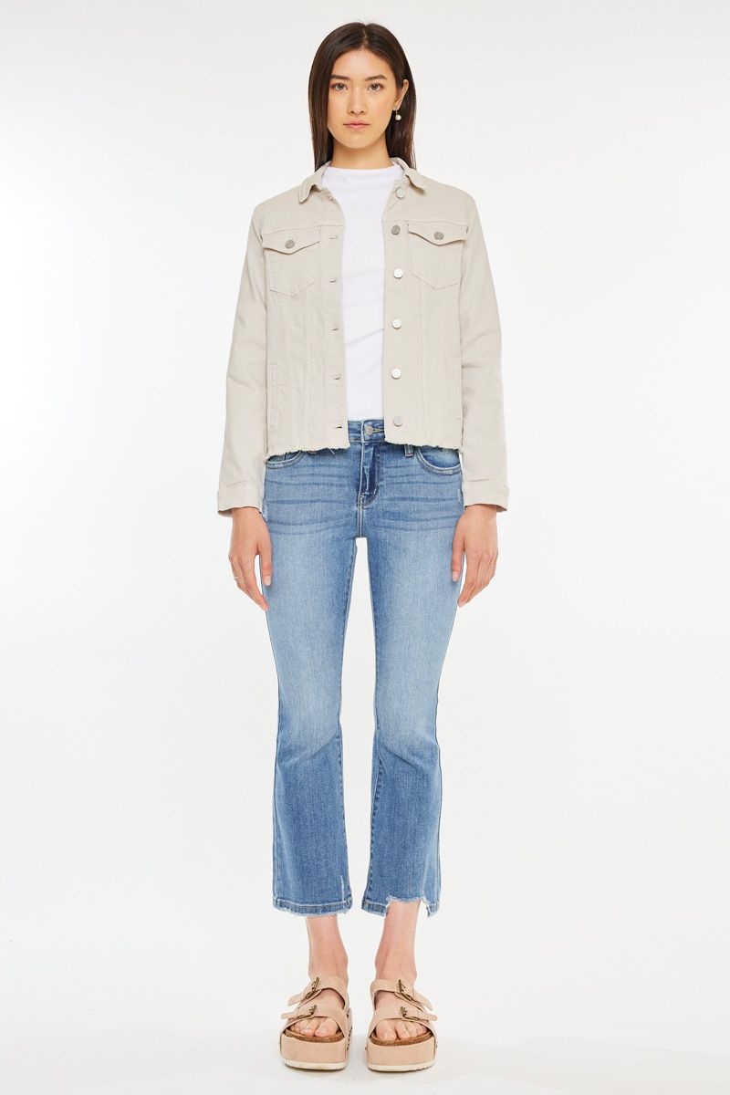 Frayed Hem Denim Jacket - Taupe