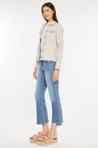 Frayed Hem Denim Jacket - Taupe