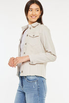 Frayed Hem Denim Jacket - Taupe