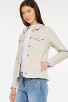 Frayed Hem Denim Jacket - Taupe