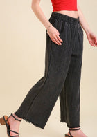 Mineral Wash Wide Leg Pants-Black