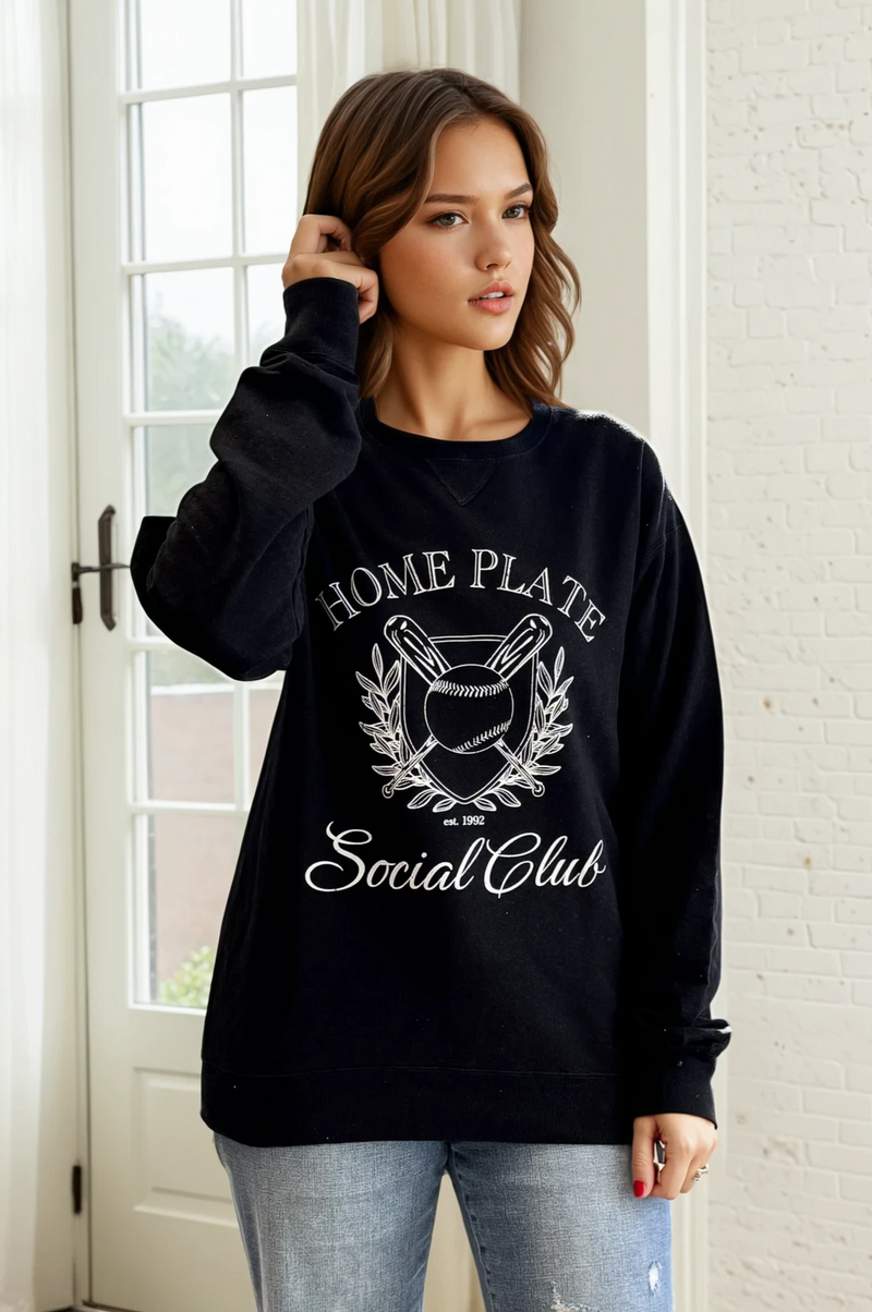Home Plate Social Club Garment Dyed Crew - Black/White