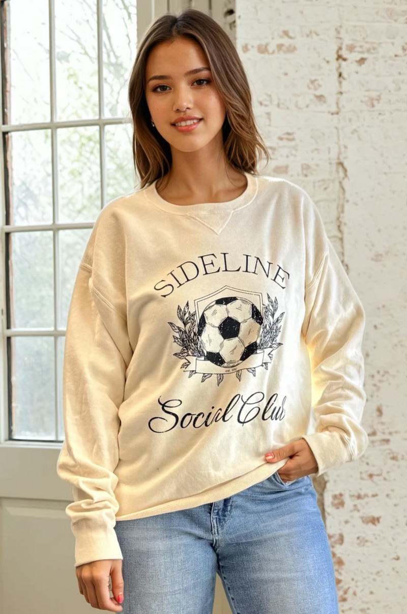 Sideline Social Club Garment Dyed Crew - Ivory/Black